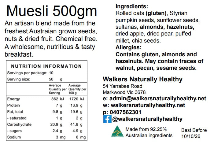 Natural Muesli Chemical Free Australian 500g
