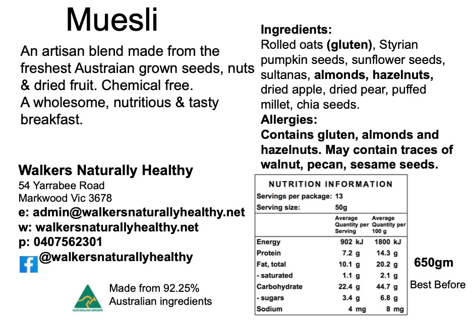 Natural Muesli Chemical Free Australian 650g